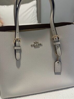Coach White Pebbled Leather Tote with Gold Hardware